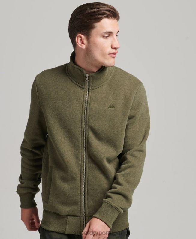 blusa de zíper com logo vintage de algodão orgânico homens caqui roupas Superdry 2208H5171