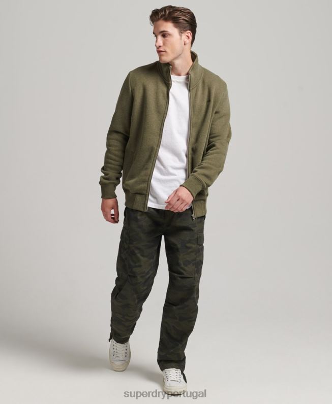 blusa de zíper com logo vintage de algodão orgânico homens caqui roupas Superdry 2208H5171