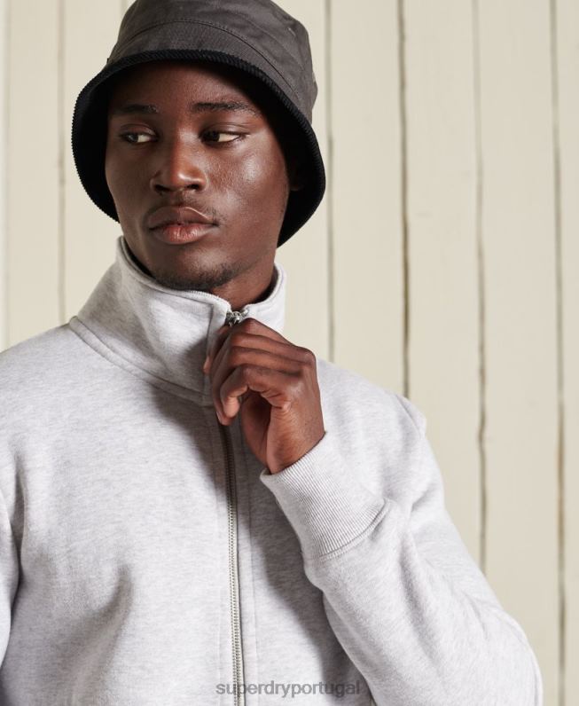 blusa de zíper com logo vintage de algodão orgânico homens cinza claro roupas Superdry 2208H869