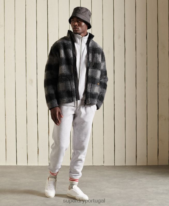 blusa de zíper com logo vintage de algodão orgânico homens cinza claro roupas Superdry 2208H869