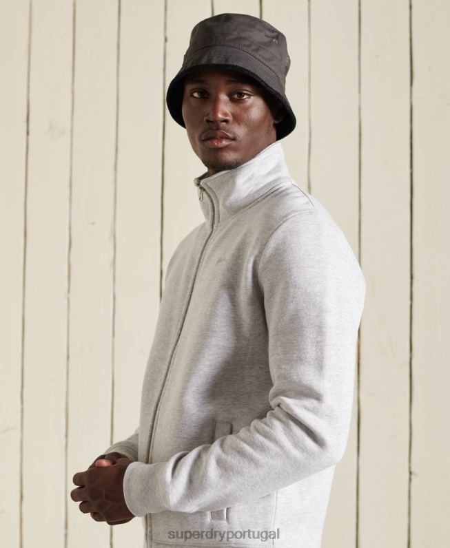 blusa de zíper com logo vintage de algodão orgânico homens cinza claro roupas Superdry 2208H869