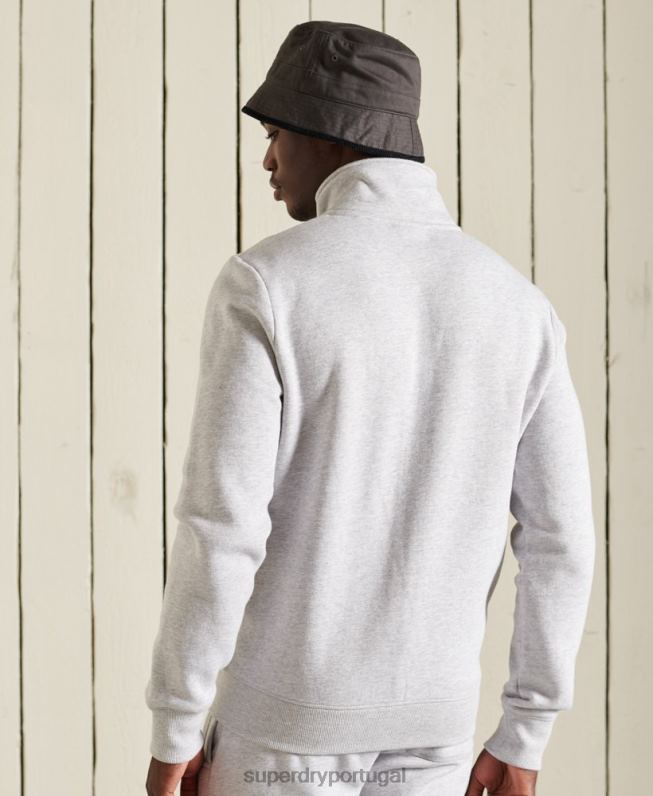 blusa de zíper com logo vintage de algodão orgânico homens cinza claro roupas Superdry 2208H869