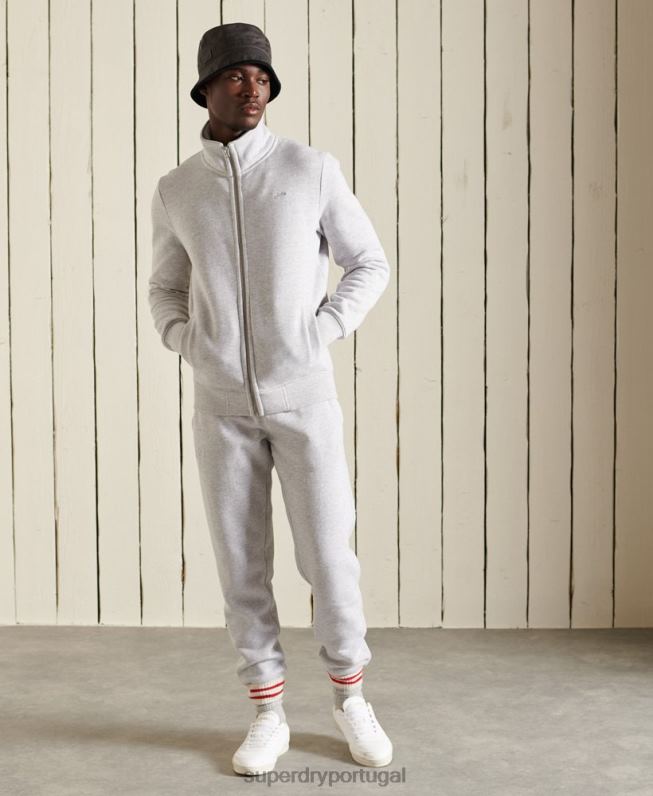 blusa de zíper com logo vintage de algodão orgânico homens cinza claro roupas Superdry 2208H869