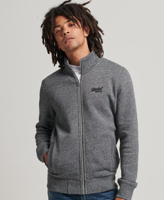 blusa de zíper com logo vintage de algodão orgânico homens cinza escuro roupas Superdry 2208H5010