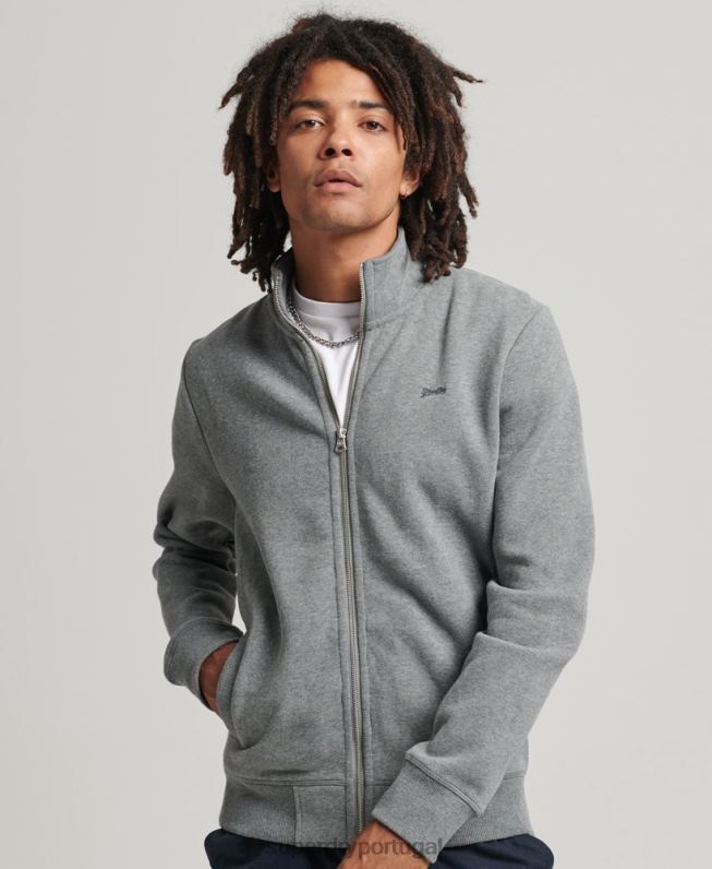 blusa de zíper com logo vintage de algodão orgânico homens cinza roupas Superdry 2208H5094