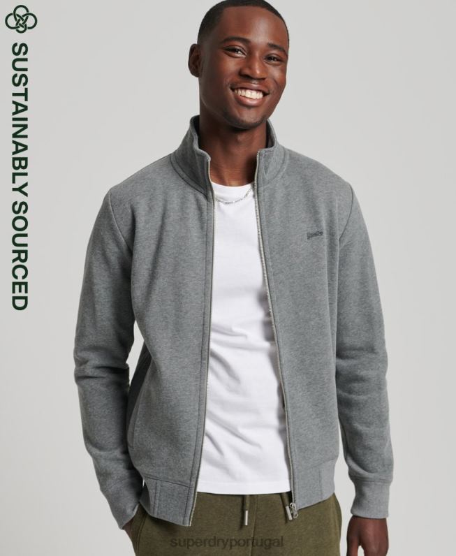 blusa de zíper com logo vintage de algodão orgânico homens cinza roupas Superdry 2208H5175