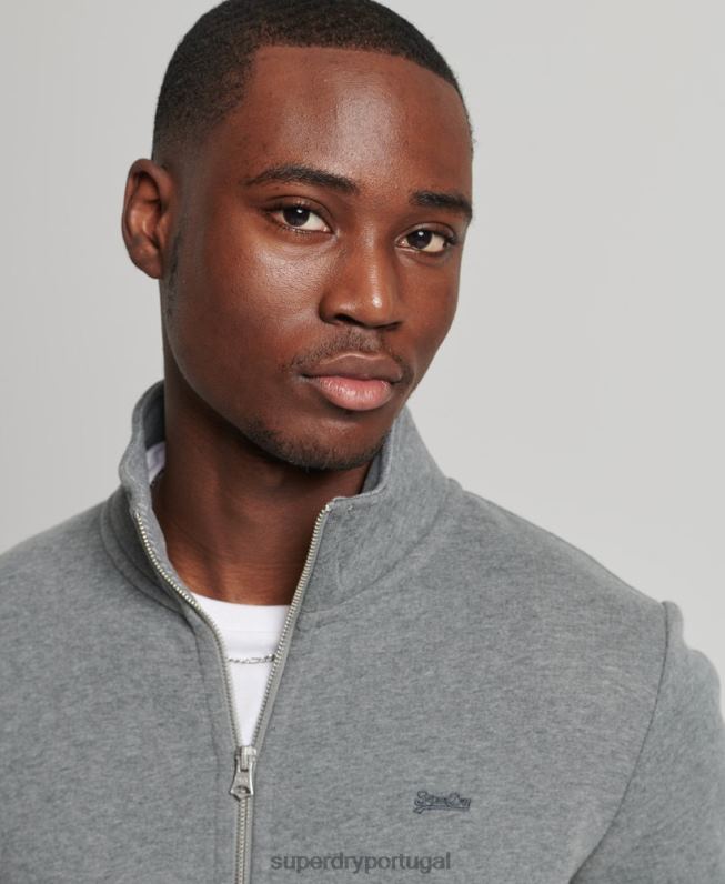 blusa de zíper com logo vintage de algodão orgânico homens cinza roupas Superdry 2208H5175