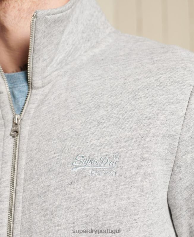 blusa de zíper com logo vintage de algodão orgânico homens cinza roupas Superdry 2208H5201
