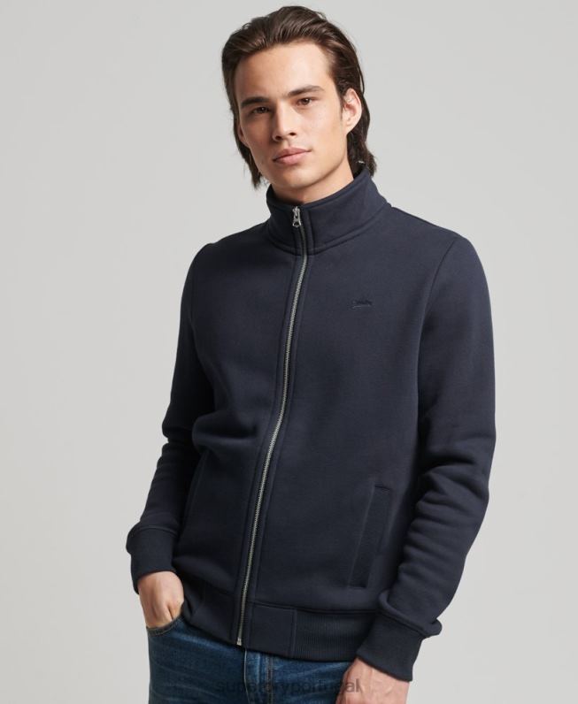 blusa de zíper com logo vintage de algodão orgânico homens marinha roupas Superdry 2208H5041