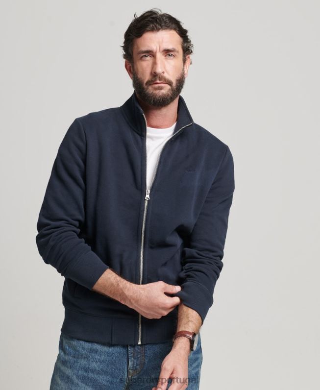 blusa de zíper com logo vintage de algodão orgânico homens marinha roupas Superdry 2208H5085