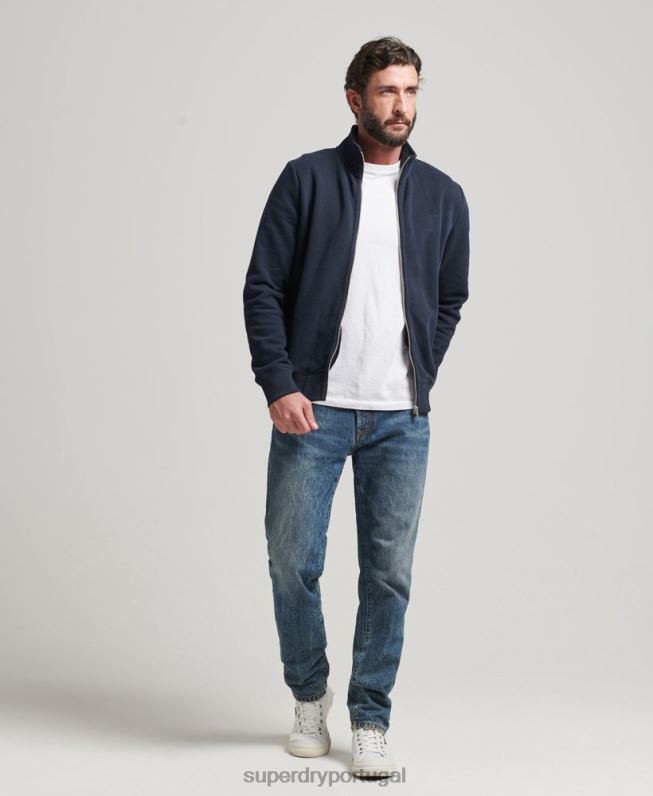 blusa de zíper com logo vintage de algodão orgânico homens marinha roupas Superdry 2208H5085