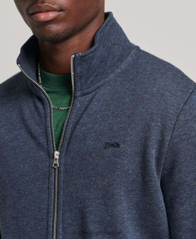 blusa de zíper com logo vintage de algodão orgânico homens marinha roupas Superdry 2208H5154