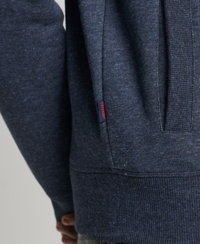 blusa de zíper com logo vintage de algodão orgânico homens marinha roupas Superdry 2208H5154