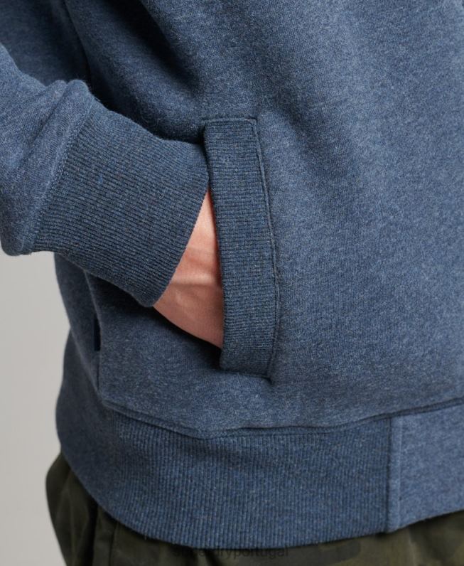 blusa de zíper com logo vintage de algodão orgânico homens marinha roupas Superdry 2208H600