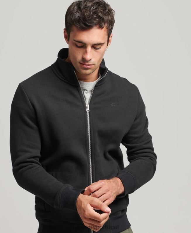 blusa de zíper com logo vintage de algodão orgânico homens preto roupas Superdry 2208H5030