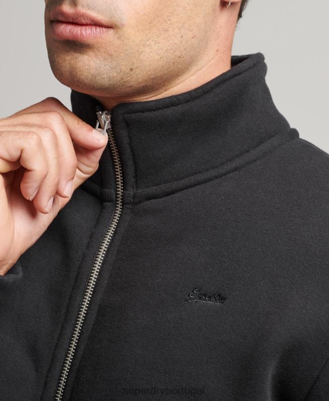 blusa de zíper com logo vintage de algodão orgânico homens preto roupas Superdry 2208H5030