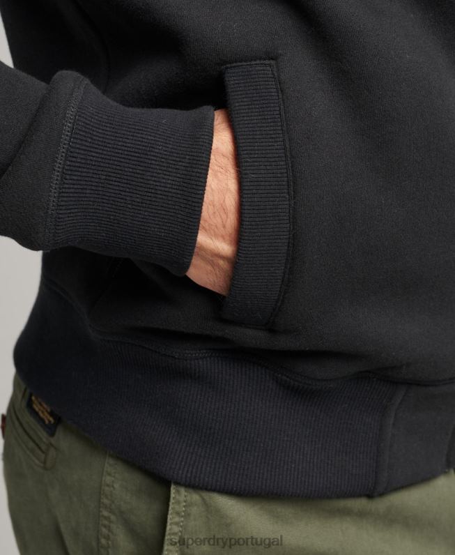 blusa de zíper com logo vintage de algodão orgânico homens preto roupas Superdry 2208H5030