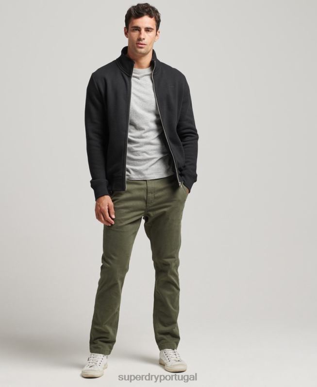 blusa de zíper com logo vintage de algodão orgânico homens preto roupas Superdry 2208H5030