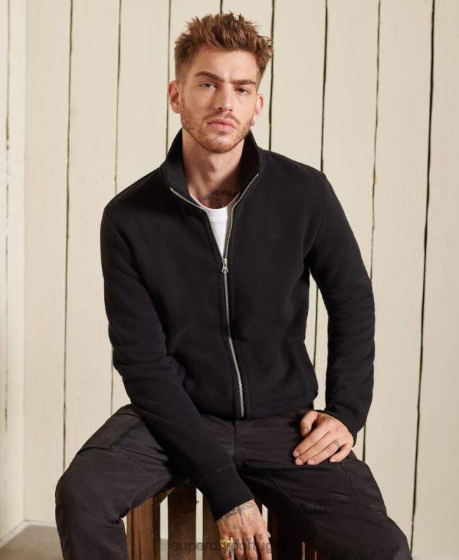 blusa de zíper com logo vintage de algodão orgânico homens preto roupas Superdry 2208H5211