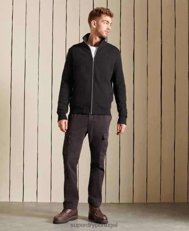 blusa de zíper com logo vintage de algodão orgânico homens preto roupas Superdry 2208H5211