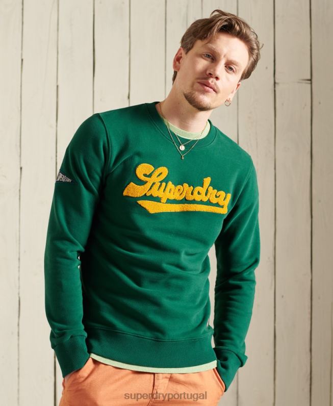 moletom chenille universitário edição limitada homens verde roupas Superdry 2208H868