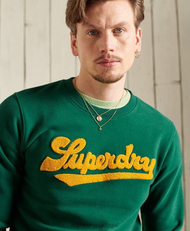 moletom chenille universitário edição limitada homens verde roupas Superdry 2208H868