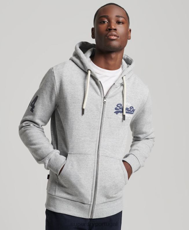moletom clássico com logo vintage e zíper homens cinza roupas Superdry 2208H5148