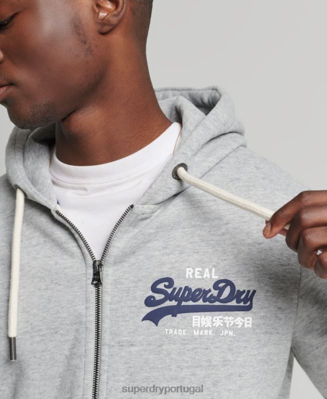 moletom clássico com logo vintage e zíper homens cinza roupas Superdry 2208H5148
