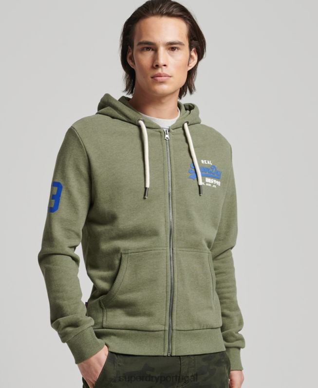 moletom clássico com logo vintage e zíper homens verde roupas Superdry 2208H840
