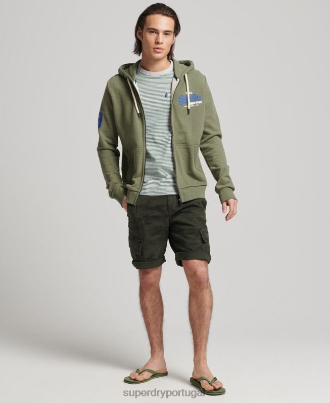 moletom clássico com logo vintage e zíper homens verde roupas Superdry 2208H840