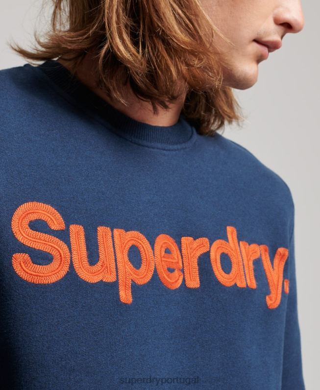 moletom clássico da tripulação com logo core homens azul roupas Superdry 2208H591