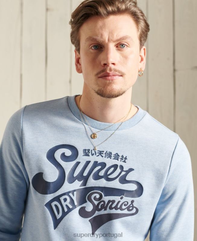 moletom colegial gola redonda homens azul roupas Superdry 2208H870