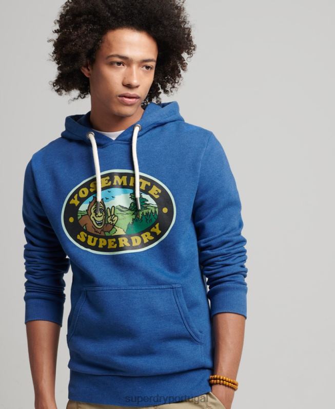 moletom com adesivo de viagem homens azul escuro roupas Superdry 2208H587