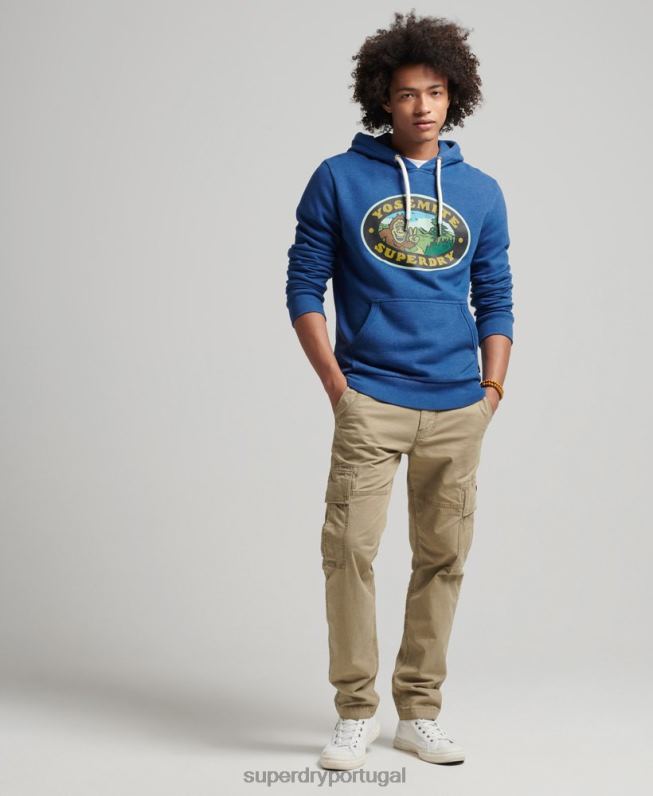 moletom com adesivo de viagem homens azul escuro roupas Superdry 2208H587
