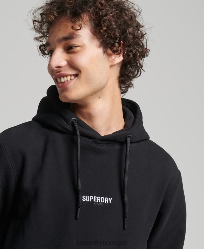 moletom com capuz bordado com micro logo homens preto roupas Superdry 2208H5206
