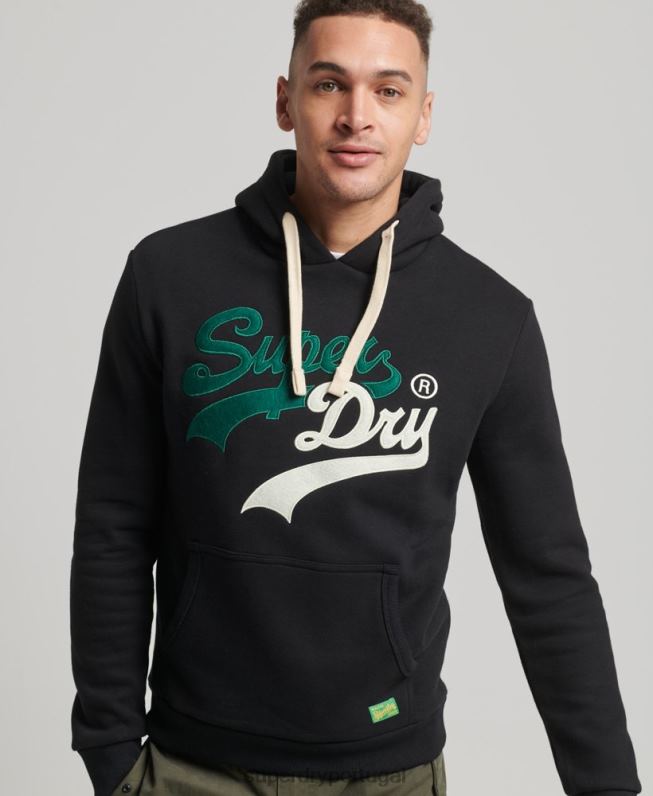 moletom com capuz com logotipo vintage homens preto roupas Superdry 2208H5145