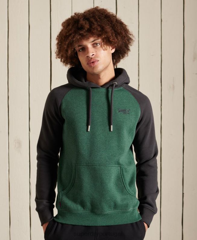 moletom com capuz de beisebol bordado com logo vintage homens verde roupas Superdry 2208H833