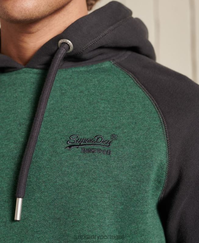 moletom com capuz de beisebol bordado com logo vintage homens verde roupas Superdry 2208H833