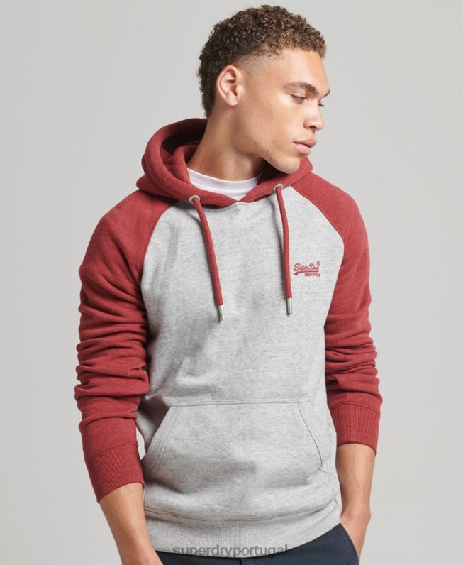 moletom com capuz de beisebol vintage de algodão orgânico homens cinza claro roupas Superdry 2208H548