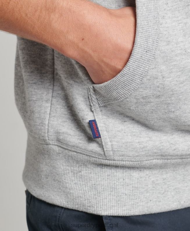 moletom com capuz de beisebol vintage de algodão orgânico homens cinza claro roupas Superdry 2208H548