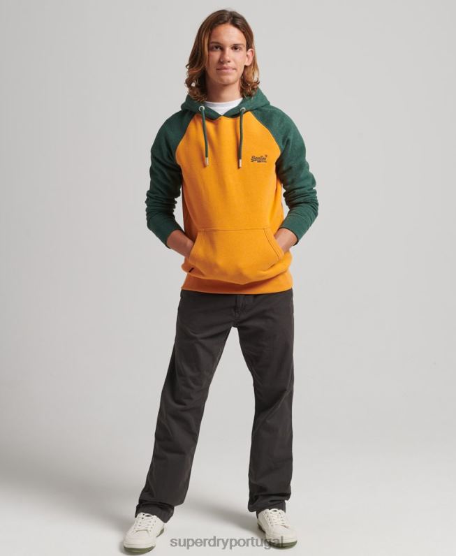 moletom com capuz de beisebol vintage de algodão orgânico homens ouro roupas Superdry 2208H820