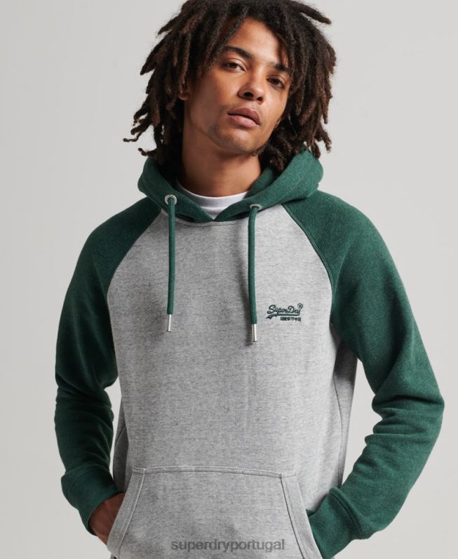 moletom com capuz de beisebol vintage de algodão orgânico homens verde roupas Superdry 2208H547