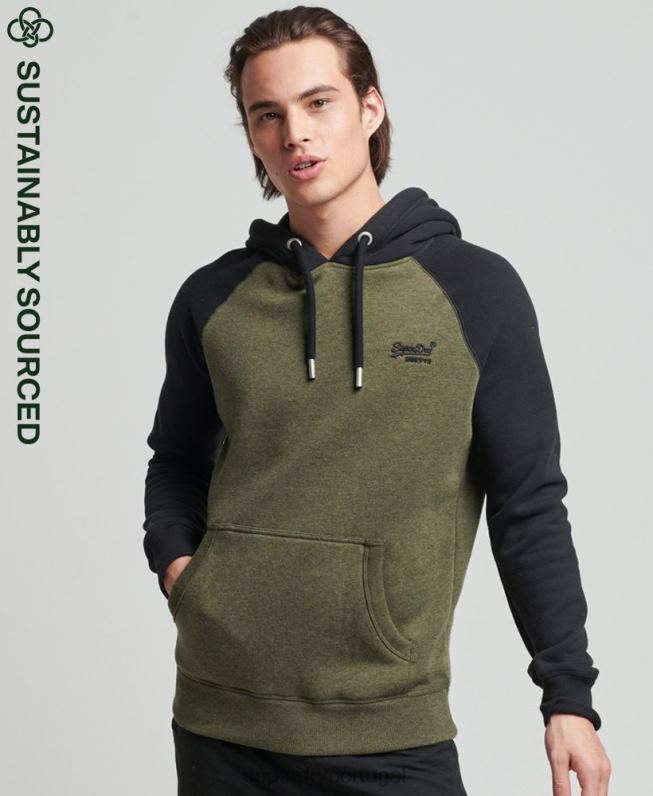 moletom com capuz de beisebol vintage de algodão orgânico homens verde roupas Superdry 2208H745