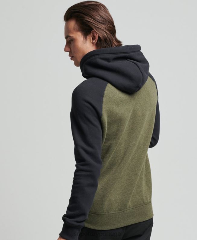 moletom com capuz de beisebol vintage de algodão orgânico homens verde roupas Superdry 2208H745