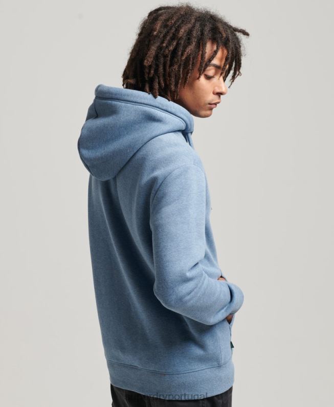 moletom com capuz e zíper bordado vintage de algodão orgânico homens azul claro roupas Superdry 2208H704