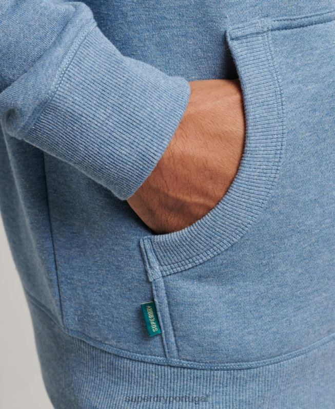 moletom com capuz e zíper bordado vintage de algodão orgânico homens azul claro roupas Superdry 2208H704
