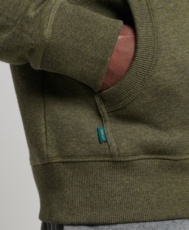 moletom com capuz e zíper bordado vintage de algodão orgânico homens caqui roupas Superdry 2208H545