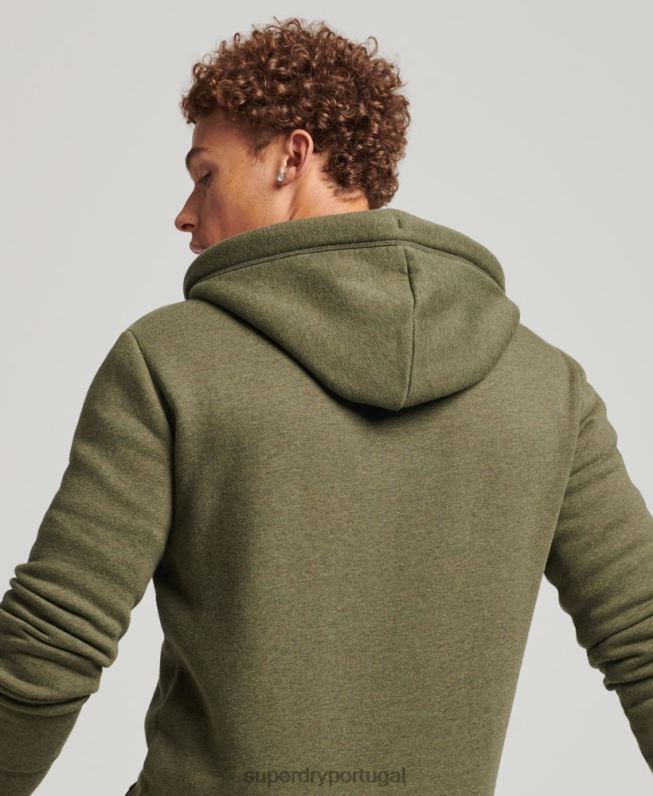 moletom com capuz e zíper bordado vintage de algodão orgânico homens caqui roupas Superdry 2208H559