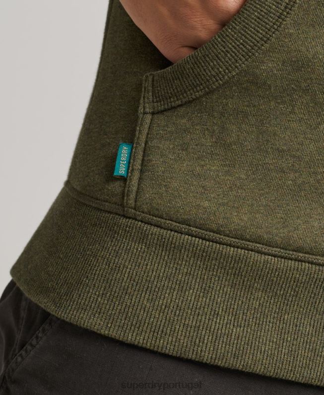 moletom com capuz e zíper bordado vintage de algodão orgânico homens caqui roupas Superdry 2208H559