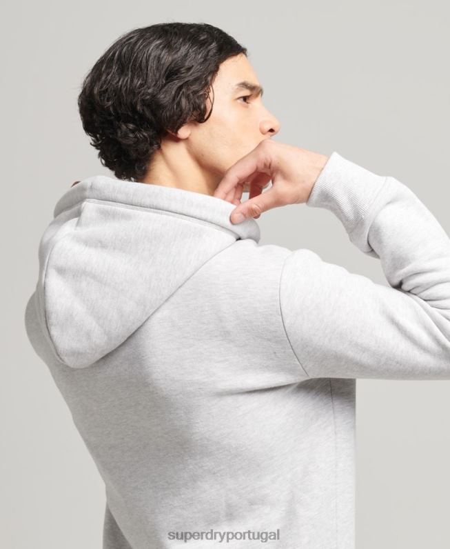 moletom com capuz e zíper bordado vintage de algodão orgânico homens cinza claro roupas Superdry 2208H641